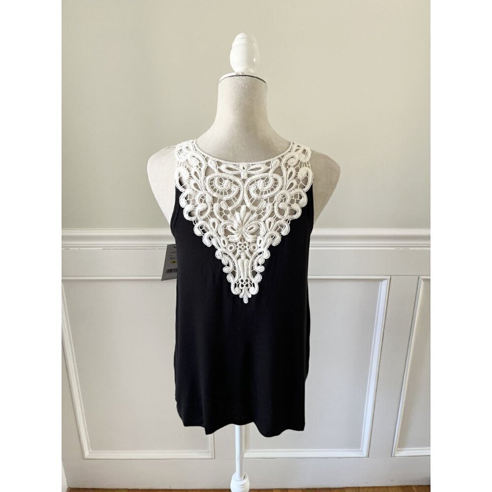 Rene Rafe NWT Black Crochet Lace Back Sleepwear Tank Top M - Picture 3 of 4